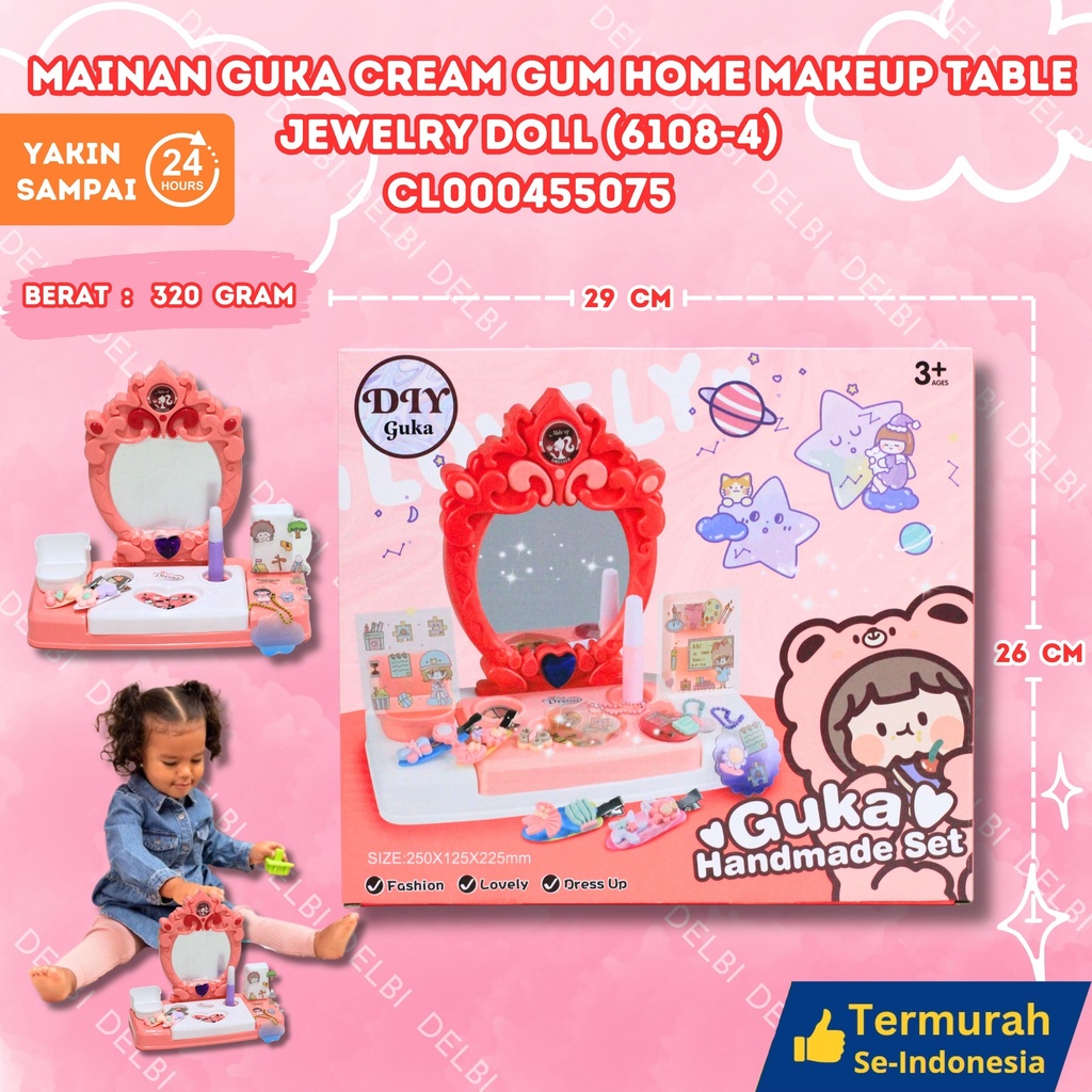 (6108-4) MAINAN GUKA CREAM GUM HOME MAKEUP TABLE JEWELRY DOLL 60PCS DIY HANDMADE AKSESORIS BX60
