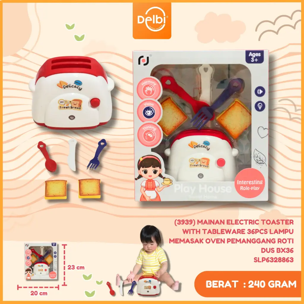 [SLP6328863] (3939) MAINAN ELECTRIC TOASTER WITH TABLEWARE 36PCS LAMPU MEMASAK OVEN PEMANGGANG ROTI DUS BX36