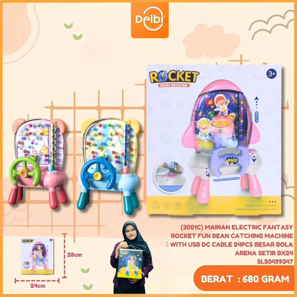 [SLS0499347] (3001C) MAINAN ELECTRIC FANTASY ROCKET FUN BEAN CATCHING MACHINE WITH USB DC CABLE 24PCS BESAR BOLA ARENA SETIR BX24