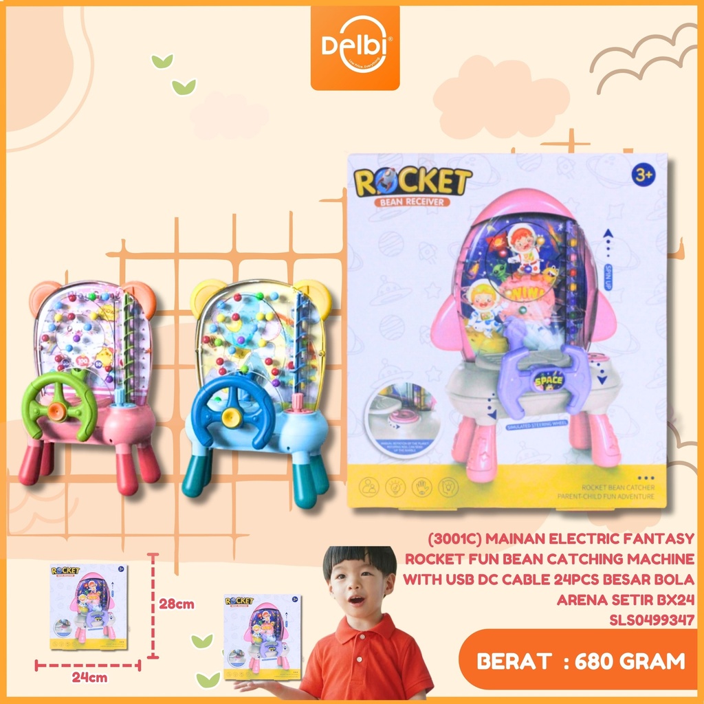 (3001C) MAINAN ELECTRIC FANTASY ROCKET FUN BEAN CATCHING MACHINE WITH USB DC CABLE 24PCS BESAR BOLA ARENA SETIR BX24