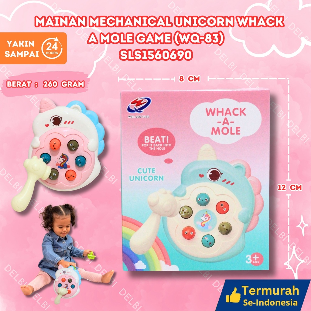 (WQ-83) MAINAN MECHANICAL UNICORN WHACK A MOLE GAME 96PCS KARAKTER PUKUL-PUKUL DUS BX96