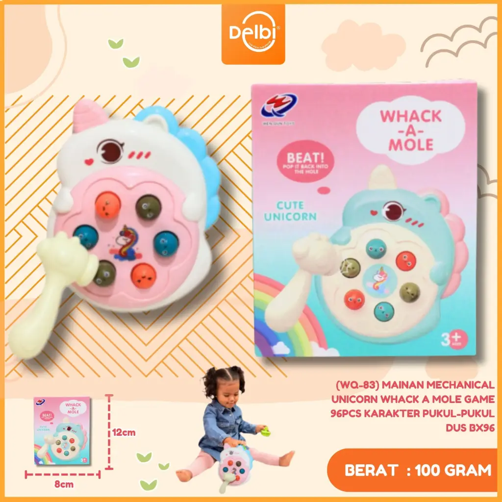 (WQ-83) MAINAN MECHANICAL UNICORN WHACK A MOLE GAME 96PCS KARAKTER PUKUL-PUKUL DUS BX96