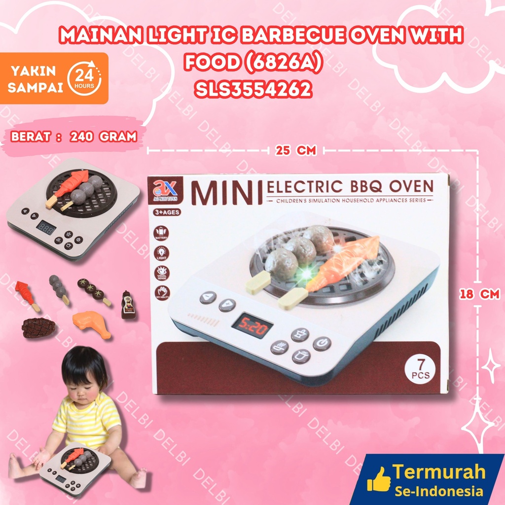(6826A) MAINAN LIGHT IC BARBECUE OVEN WITH FOOD 120PCS KITCHEN LAMPU MUSIK MEMASAK PEMANGGANG BBQ SATE BX120