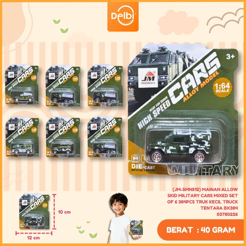 (JM-SMN512) MAINAN ALLOW SKID MILITARY CARS MIXED SET OF 6 384PCS TRUK KECIL TRUCK TENTARA BX384