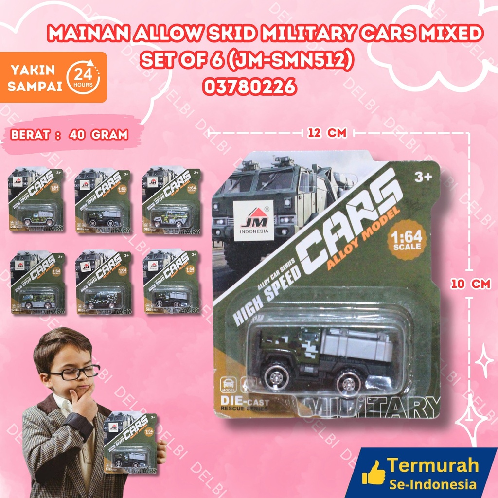 (JM-SMN512) MAINAN ALLOW SKID MILITARY CARS MIXED SET OF 6 384PCS TRUK KECIL TRUCK TENTARA BX384