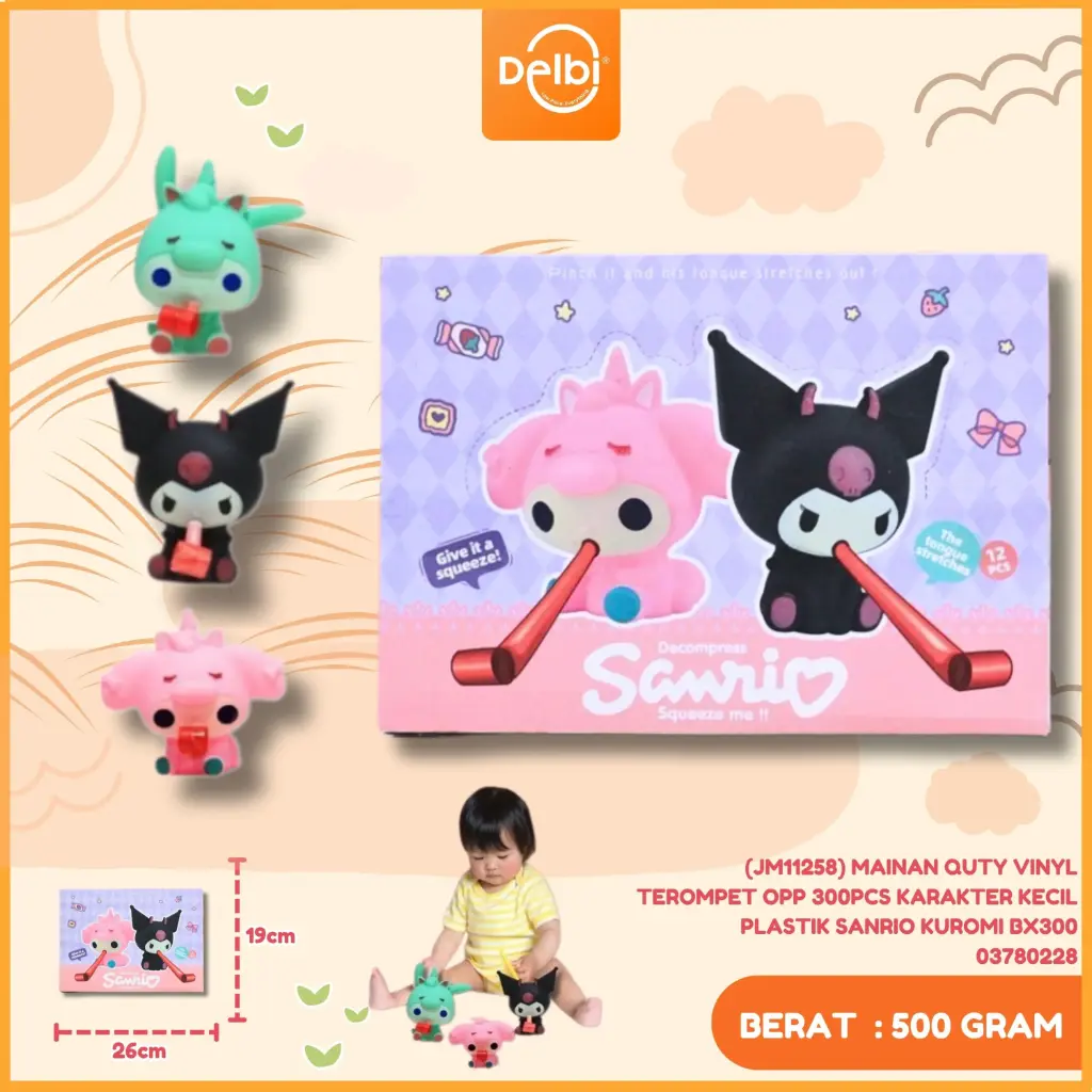 (JM11258) MAINAN QUTY VINYL TEROMPET OPP 300PCS KARAKTER KECIL PLASTIK SANRIO KUROMI BX300