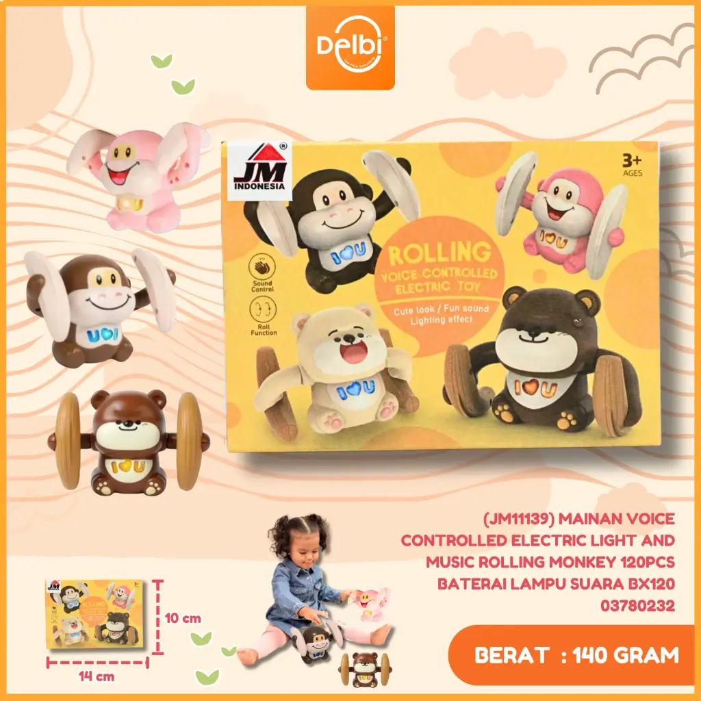 (JM11139) MAINAN VOICE CONTROLLED ELECTRIC LIGHT AND MUSIC ROLLING MONKEY 120PCS BATERAI LAMPU SUARA BX120