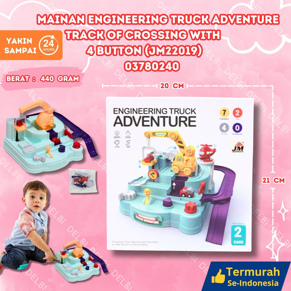 (JM22019) MAINAN ENGINEERING TRUCK ADVENTURE TRACK OF CROSSING WITH 4 BUTTON 27PCS BESAR ARENA MOBIL PROYEK SET BX27