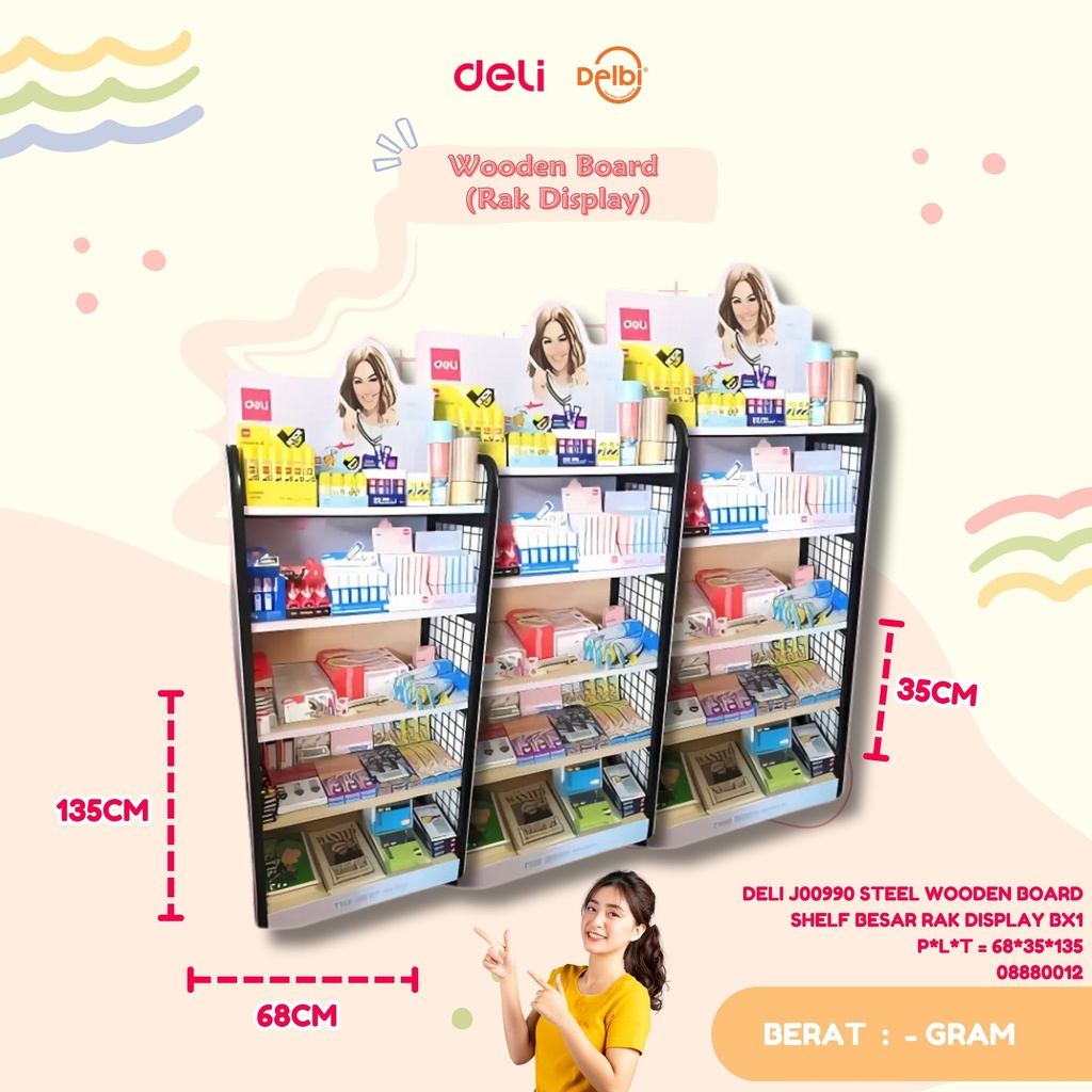 DELI J00990 STEEL WOODEN BOARD SHELF BESAR RAK DISPLAY BX1