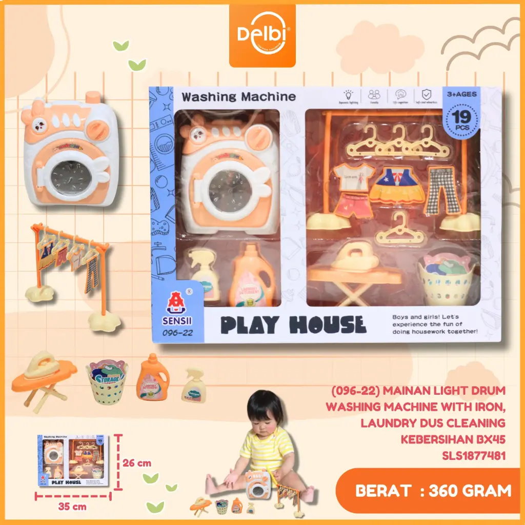 (096-22) MAINAN LIGHT DRUM WASHING MACHINE WITH IRON, LAUNDRY DUS CLEANING KEBERSIHAN BX45