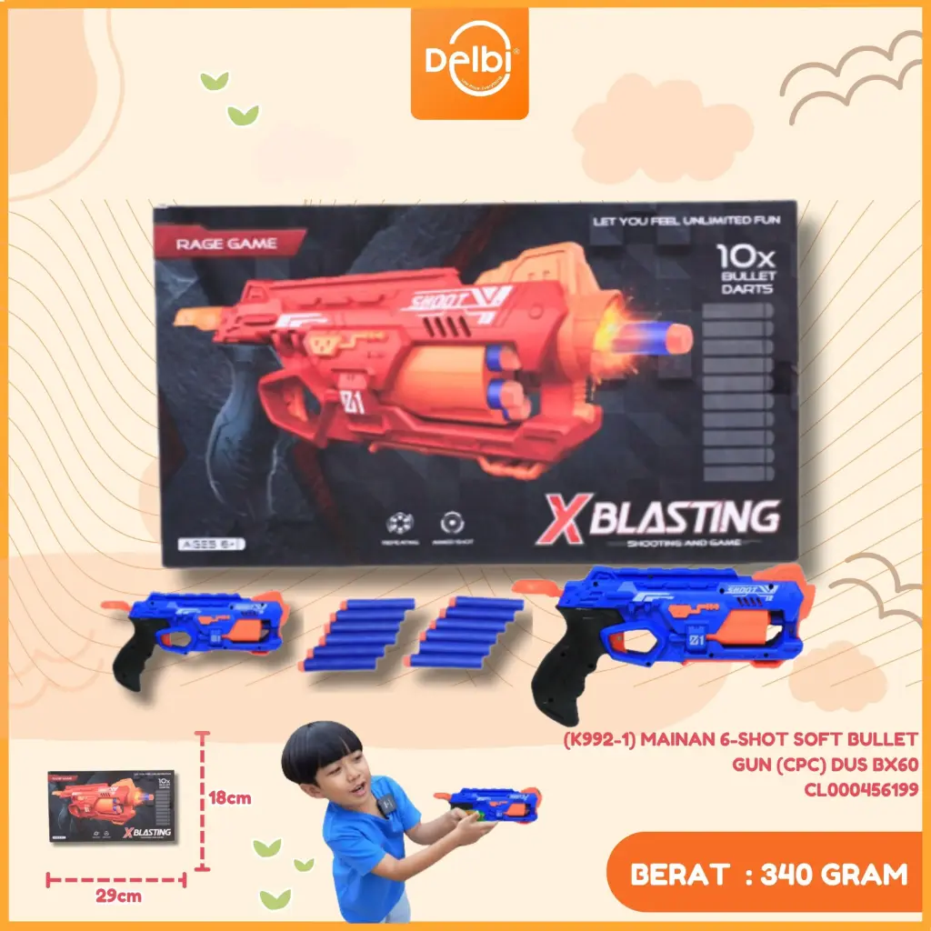 (K992-1) MAINAN 6-SHOT SOFT BULLET GUN (CPC) DUS BX60