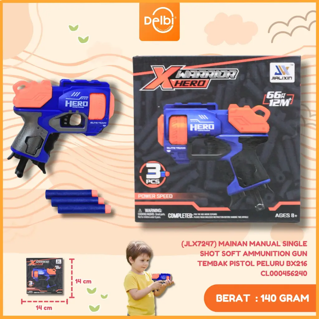 (JLX7247) MAINAN MANUAL SINGLE SHOT SOFT AMMUNITION GUN TEMBAK PISTOL PELURU BX216