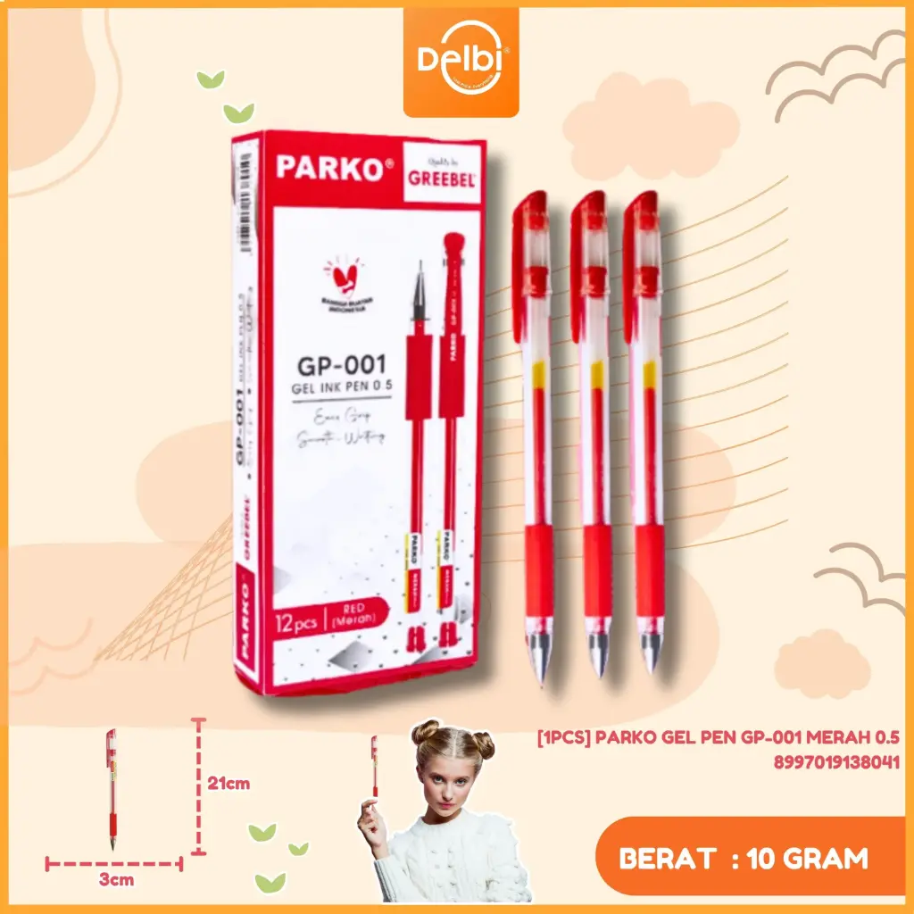 [1PCS] PARKO GEL PEN GP-001 MERAH 0.5
