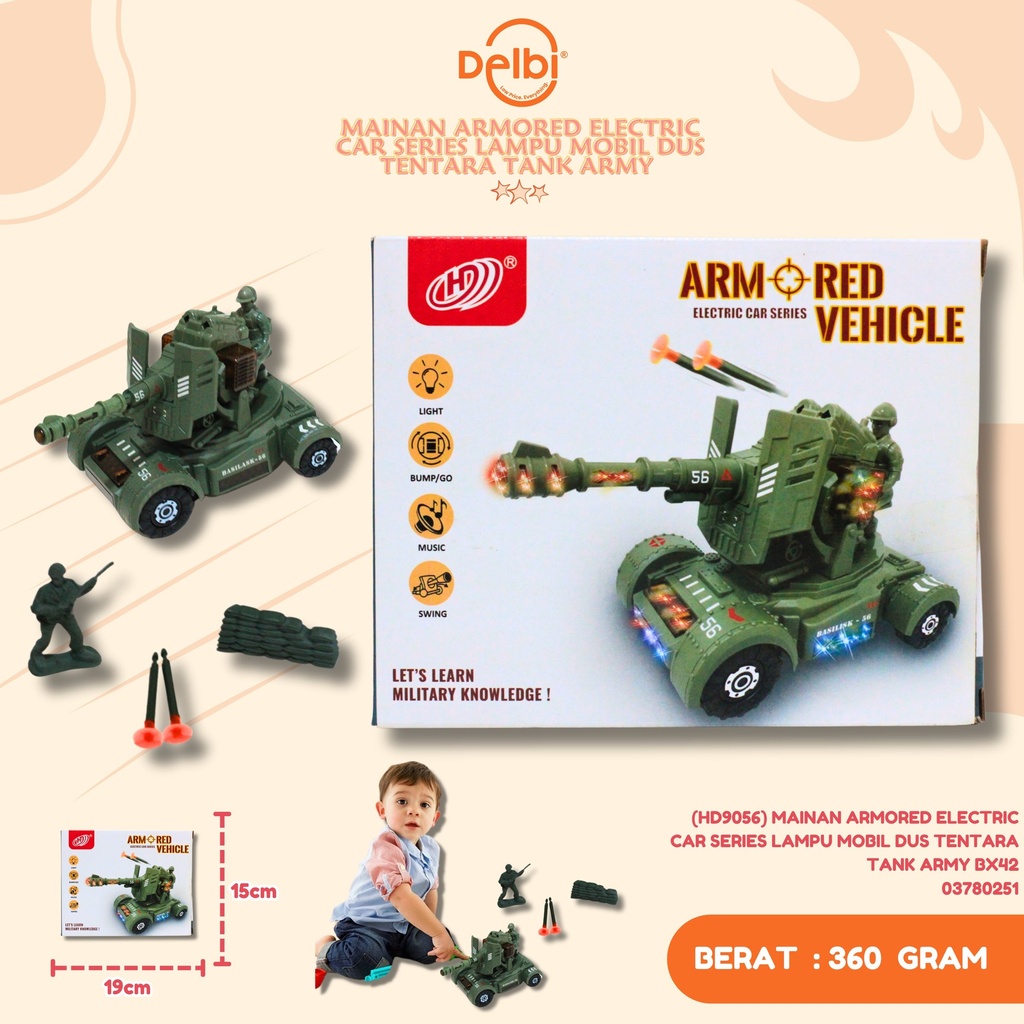 (HD9056) MAINAN ARMORED ELECTRIC CAR SERIES LAMPU MOBIL DUS TENTARA TANK ARMY BX42