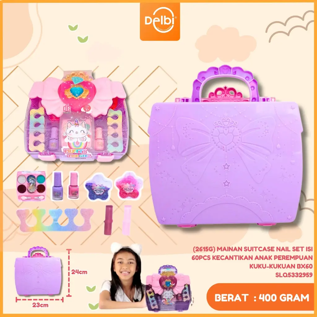 (2615G) MAINAN SUITCASE NAIL SET ISI 60PCS KECANTIKAN ANAK PEREMPUAN KUKU-KUKUAN BX60
