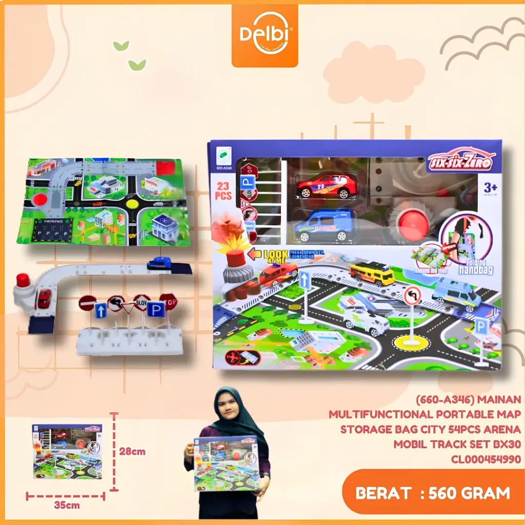 (660-A346) MAINAN MULTIFUNCTIONAL PORTABLE MAP STORAGE BAG CITY 54PCS ARENA MOBIL TRACK SET BX30