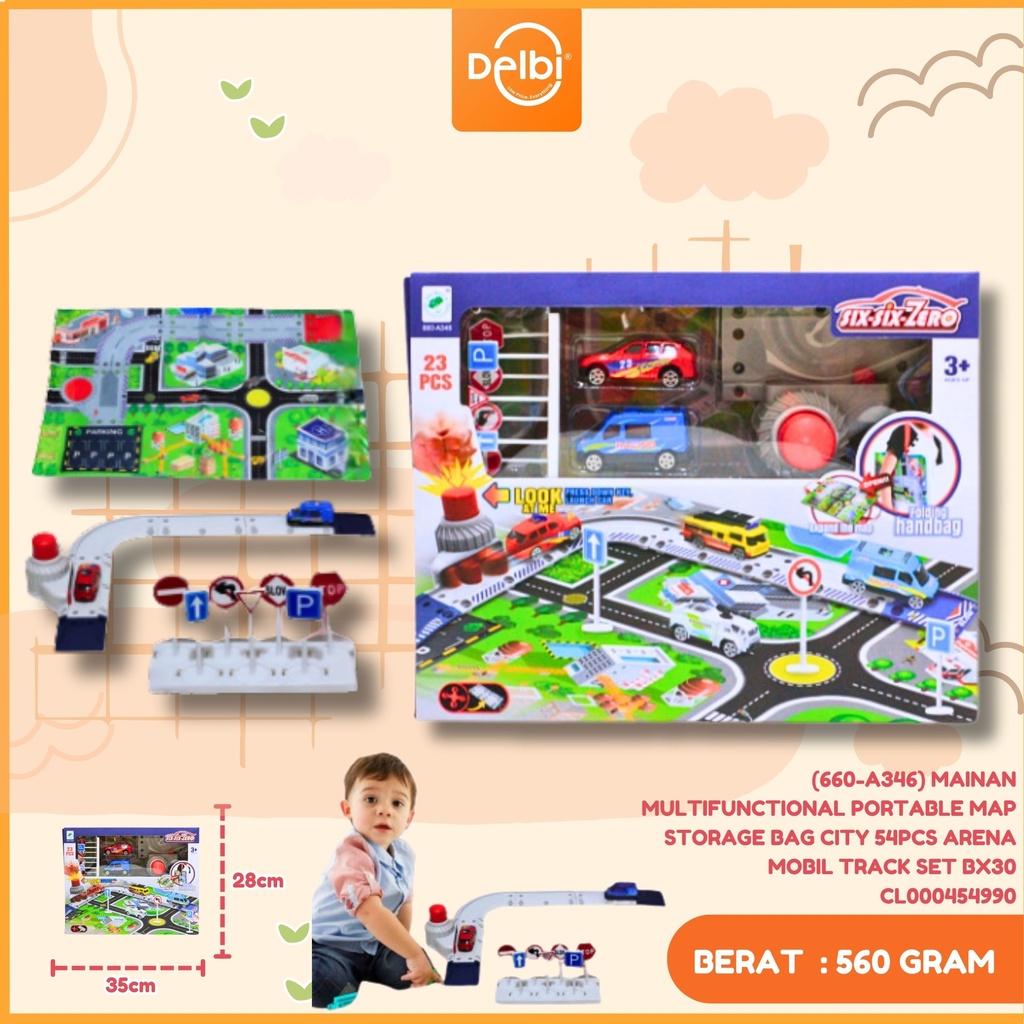 (660-A346) MAINAN MULTIFUNCTIONAL PORTABLE MAP STORAGE BAG CITY 54PCS ARENA MOBIL TRACK SET BX30