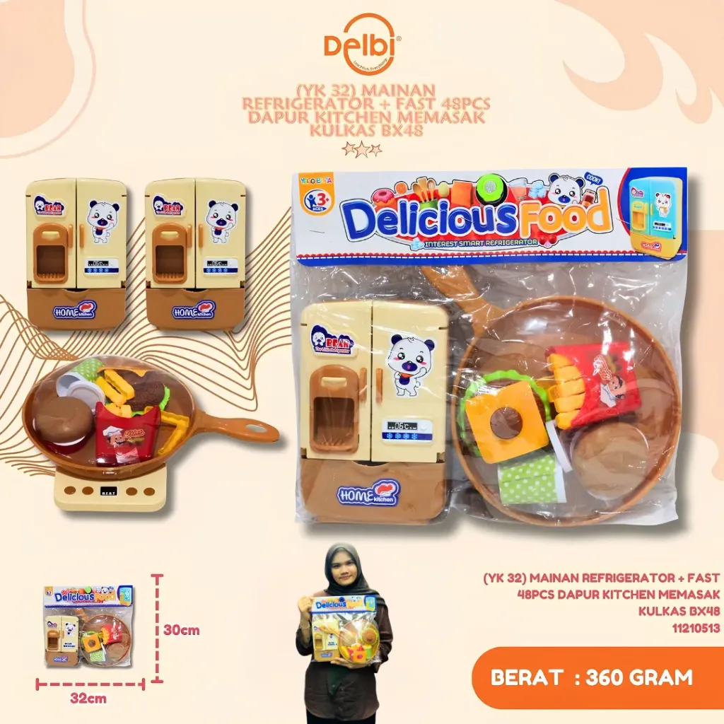MAINAN REFRIGERATOR + FAST 48PCS DAPUR KITCHEN MEMASAK KULKAS BX48