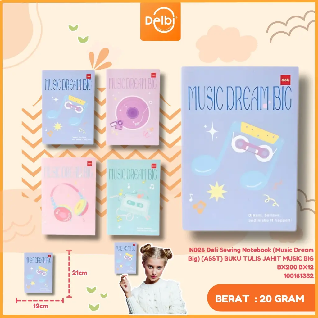 N026 Deli Sewing Notebook (Music Dream Big) (ASST) BUKU TULIS JAHIT MUSIC BIG BX200 BX12