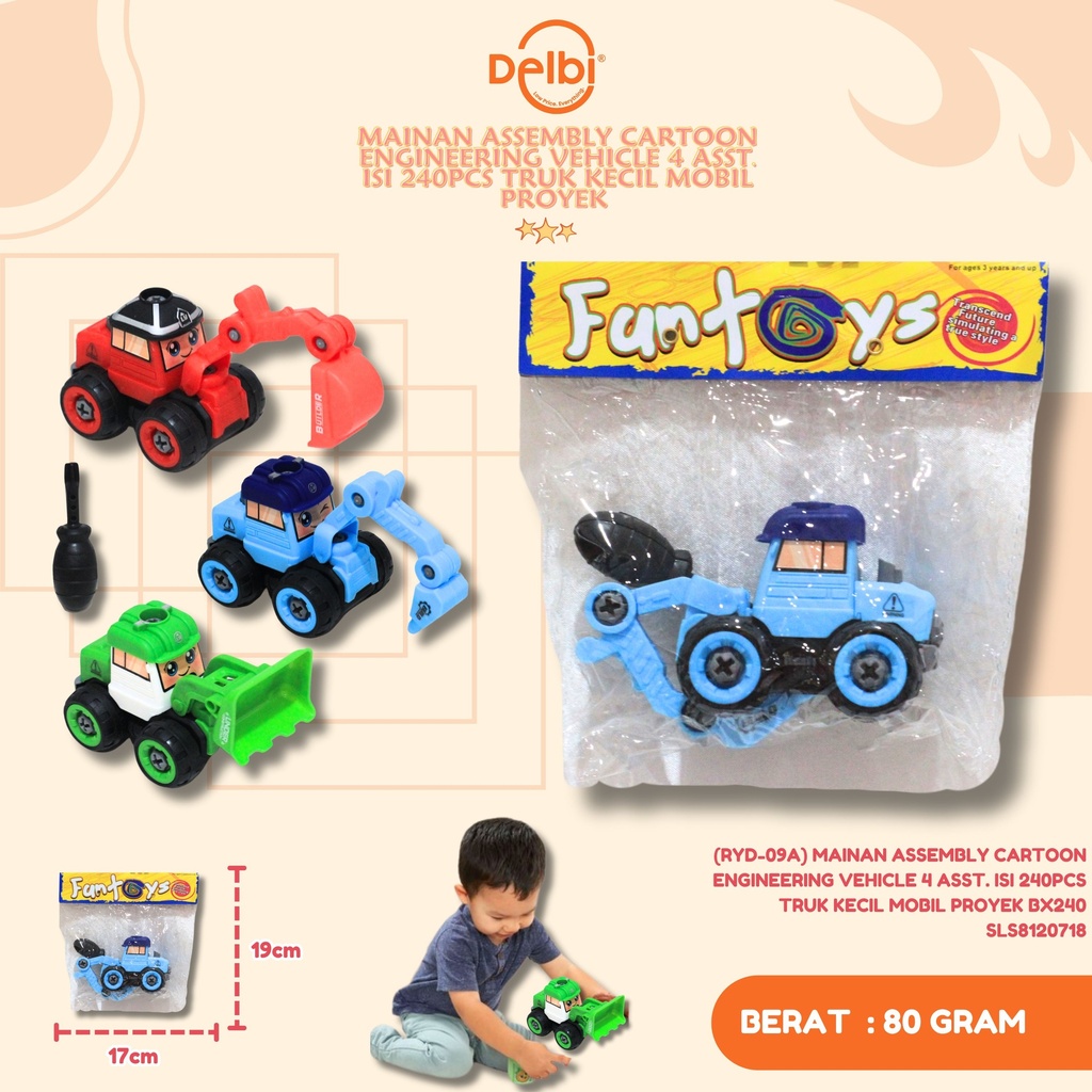 (RYD-09A) MAINAN ASSEMBLY CARTOON ENGINEERING VEHICLE 4 ASST. ISI 240PCS TRUK KECIL MOBIL PROYEK BX240