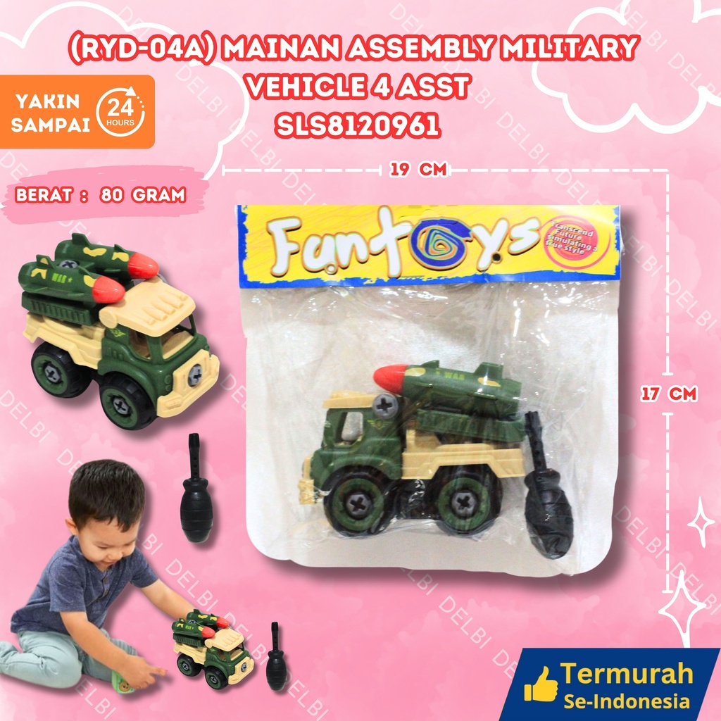 (RYD-04A) MAINAN ASSEMBLY MILITARY VEHICLE 4 ASST. ISI 240PCS KECIL HELICOPTER TANK BX240