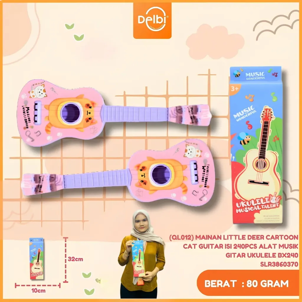 (QL012) MAINAN LITTLE DEER CARTOON CAT GUITAR ISI 240PCS ALAT MUSIK GITAR UKULELE BX240