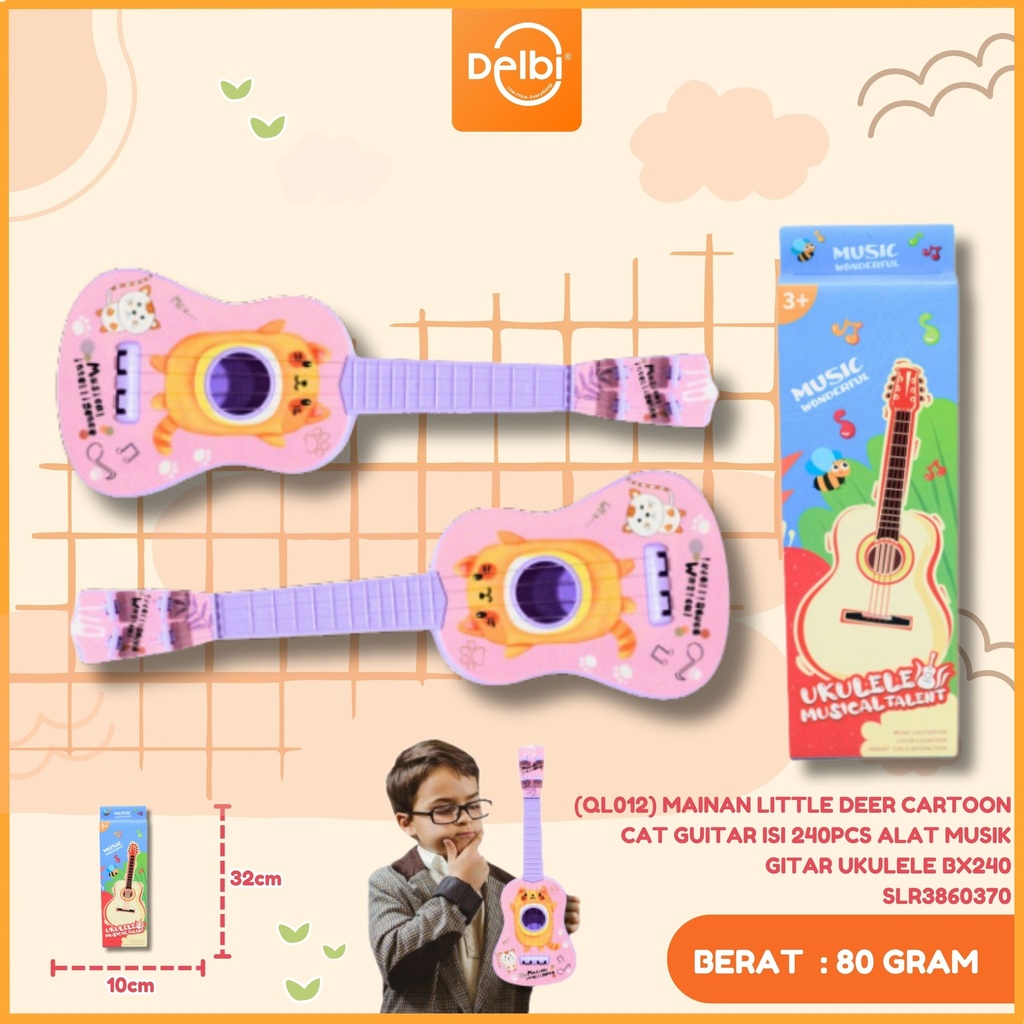 (QL012) MAINAN LITTLE DEER CARTOON CAT GUITAR ISI 240PCS ALAT MUSIK GITAR UKULELE BX240
