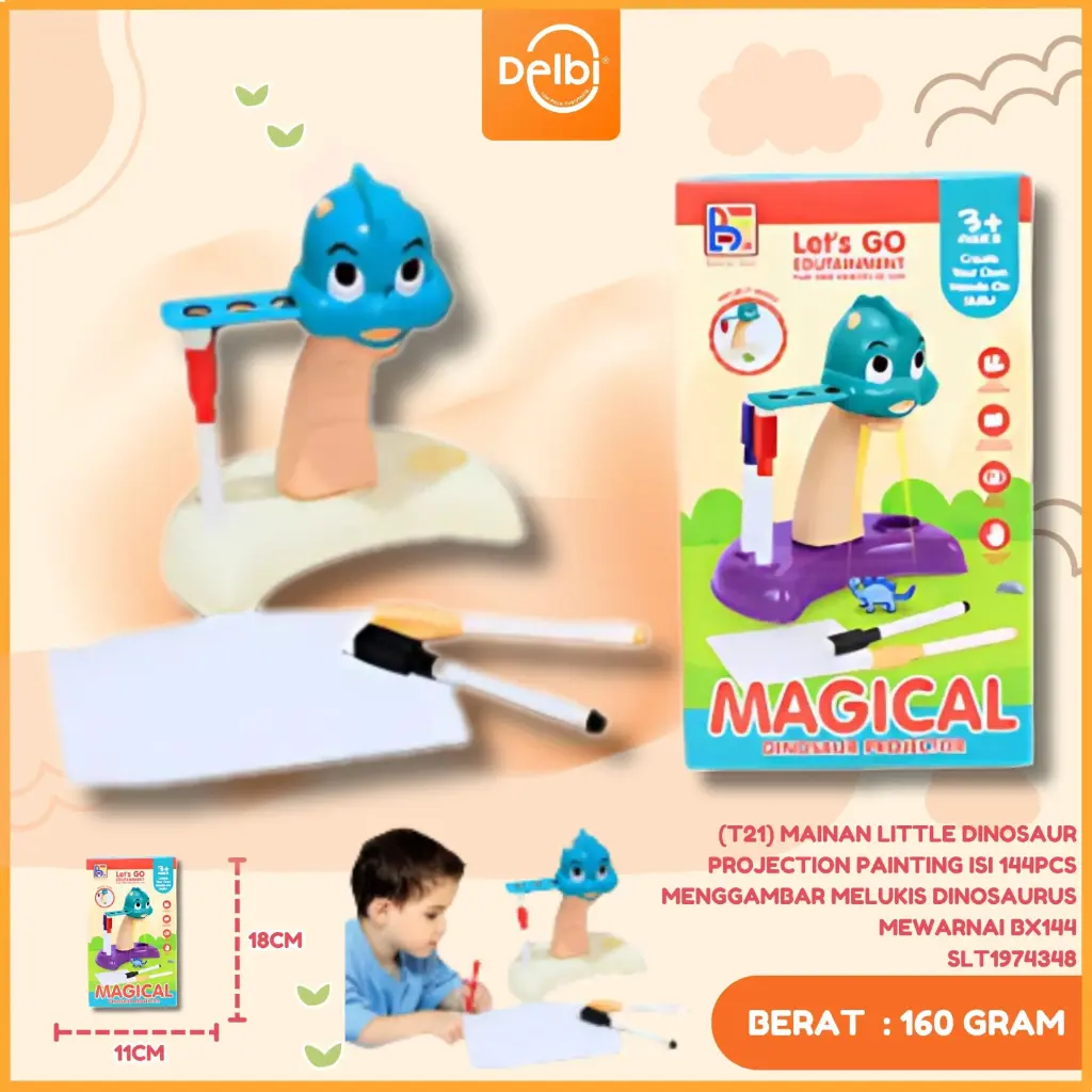 (T21) MAINAN LITTLE DINOSAUR PROJECTION PAINTING ISI 144PCS MENGGAMBAR MELUKIS DINOSAURUS MEWARNAI BX144