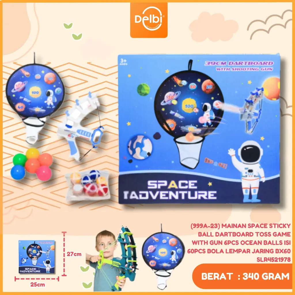 [SLR4521978] (999A-23) MAINAN SPACE STICKY BALL DARTBOARD TOSS GAME WITH GUN 6PCS OCEAN BALLS ISI 60PCS BOLA LEMPAR JARING BX60