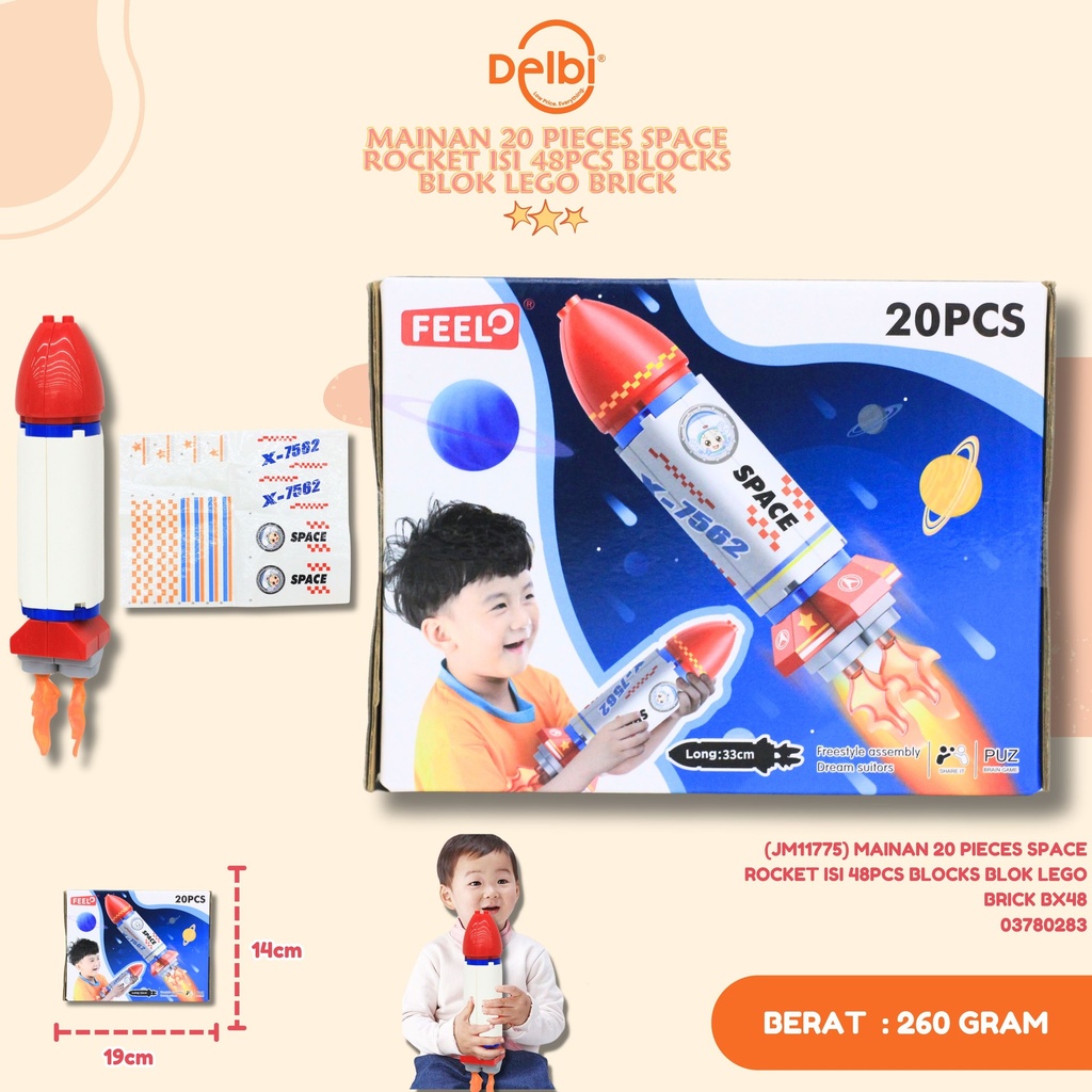 [03780283] (JM11775) MAINAN 20 PIECES SPACE ROCKET ISI 48PCS BLOCKS BLOK LEGO BRICK BX48