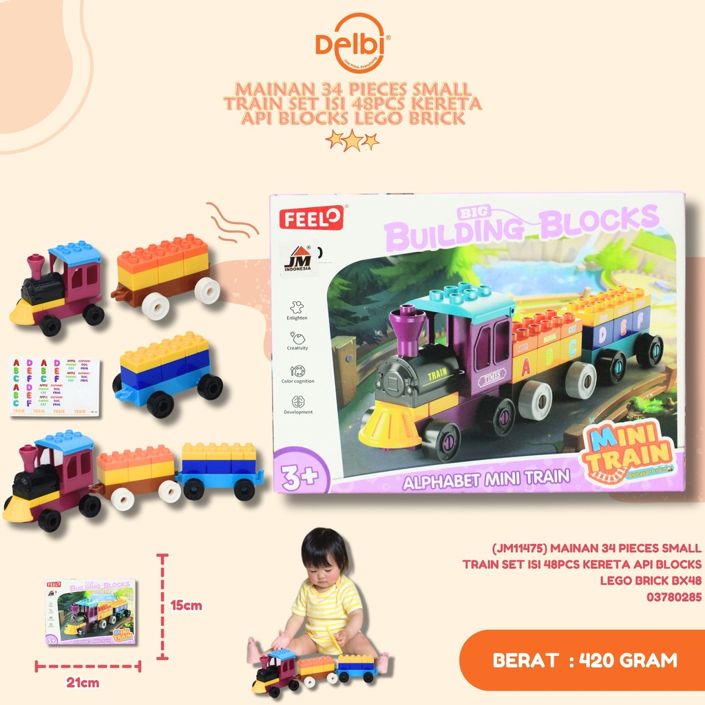 (JM11475) MAINAN 34 PIECES SMALL TRAIN SET ISI 48PCS KERETA API BLOCKS LEGO BRICK BX48
