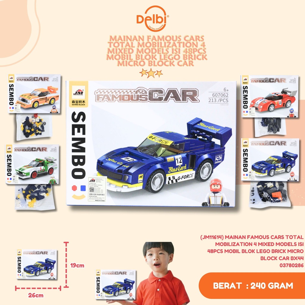 [03780286] (JM11614) MAINAN FAMOUS CARS TOTAL MOBILIZATION 4 MIXED MODELS ISI 48PCS MOBIL BLOK LEGO BRICK MICRO BLOCK CAR BX44