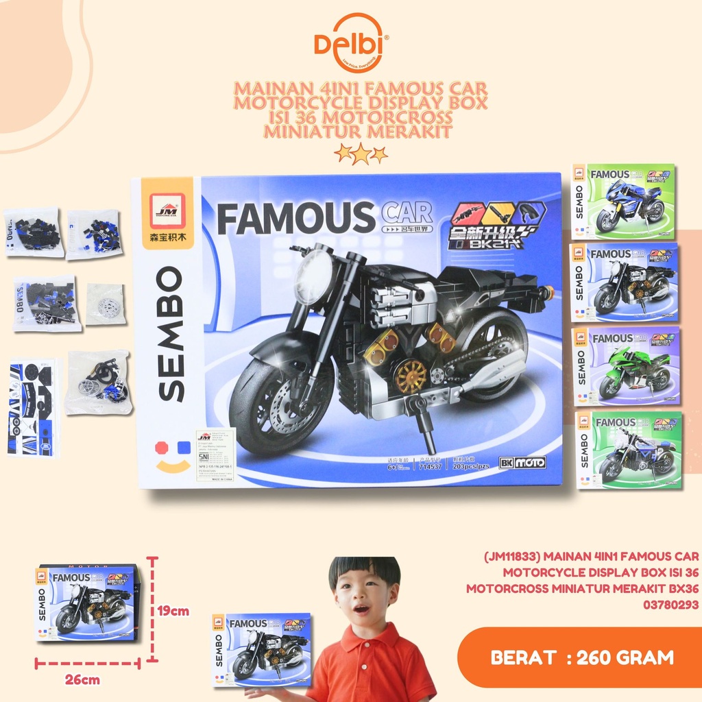 (JM11833) MAINAN 4IN1 FAMOUS CAR MOTORCYCLE DISPLAY BOX ISI 36 MOTORCROSS MINIATUR MERAKIT BX36