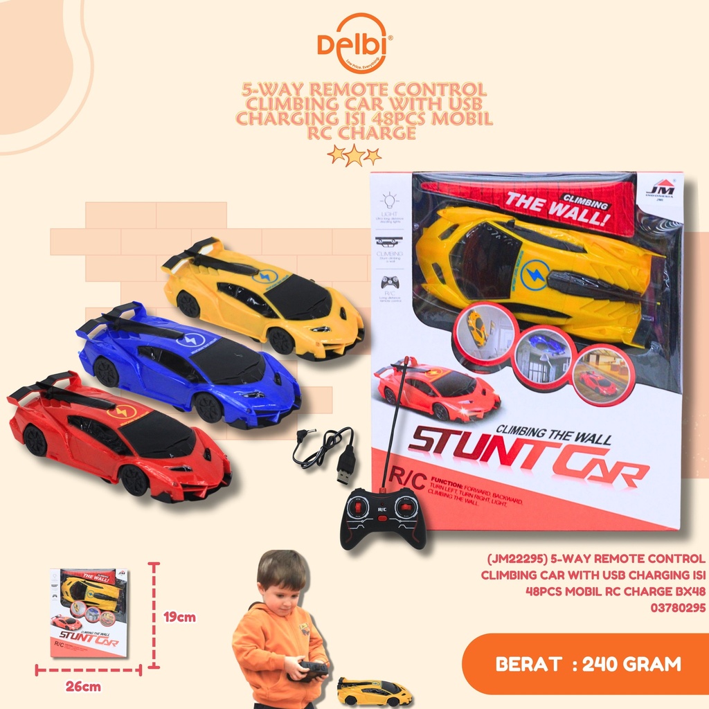 (JM22295) 5-WAY REMOTE CONTROL CLIMBING CAR WITH USB CHARGING ISI 48PCS MOBIL RC CHARGE BX48