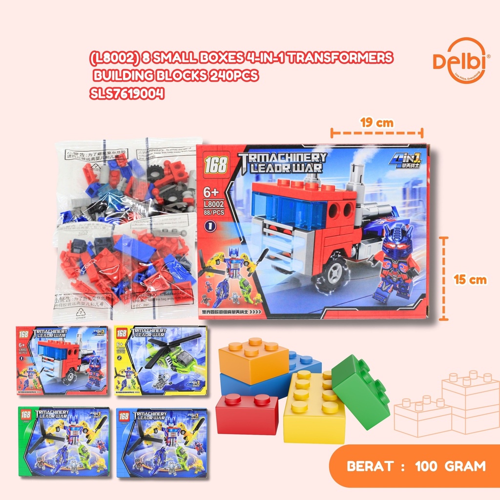 (L8002) 8 SMALL BOXES 4-IN-1 TRANSFORMERS BUILDING BLOCKS 240PCS LEGO BRICK MICRO MAINAN ROBOT BX240