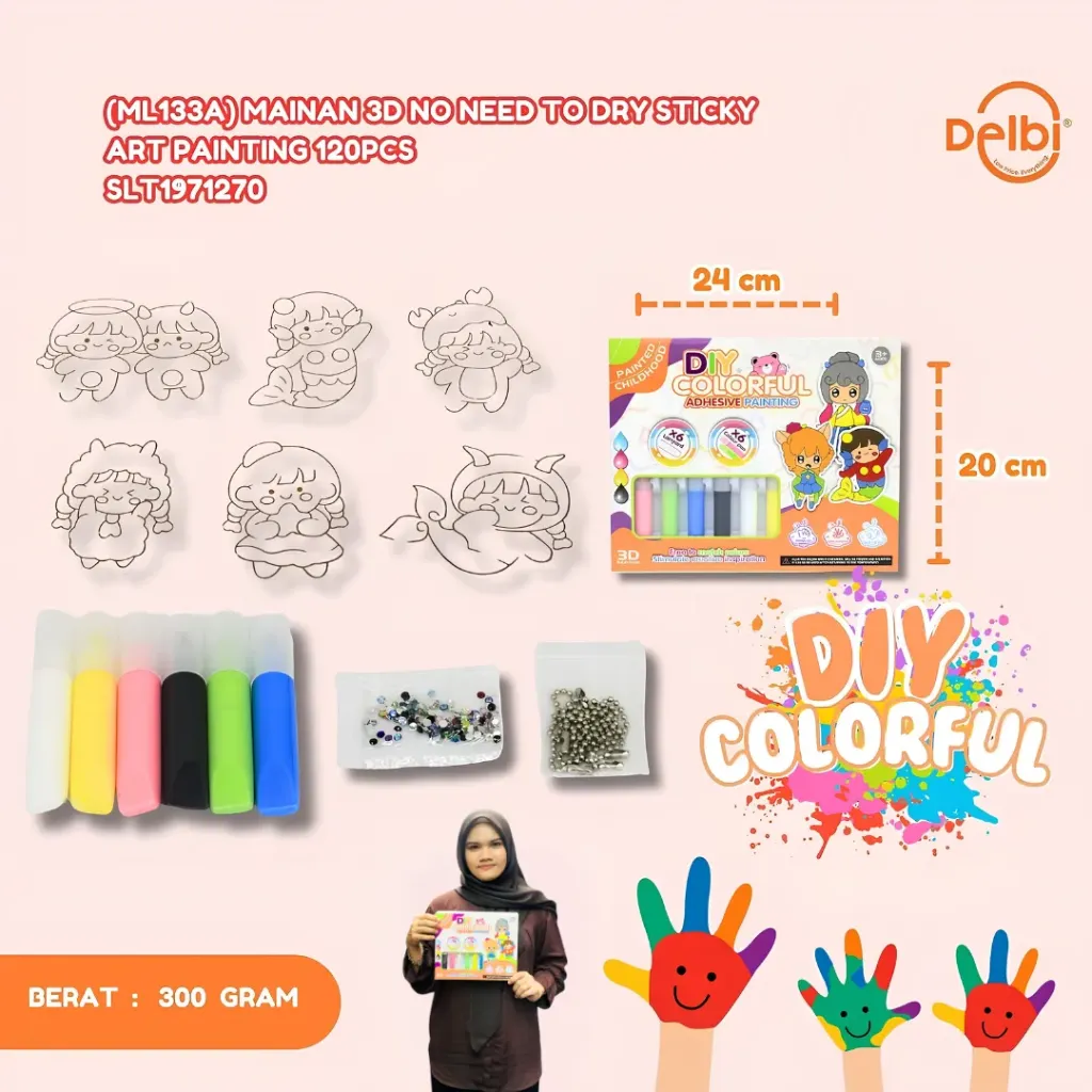 (ML133A) MAINAN 3D NO NEED TO DRY STICKY ART PAINTING 120PCS DIY KERAJINAN MEWARNAI BX120