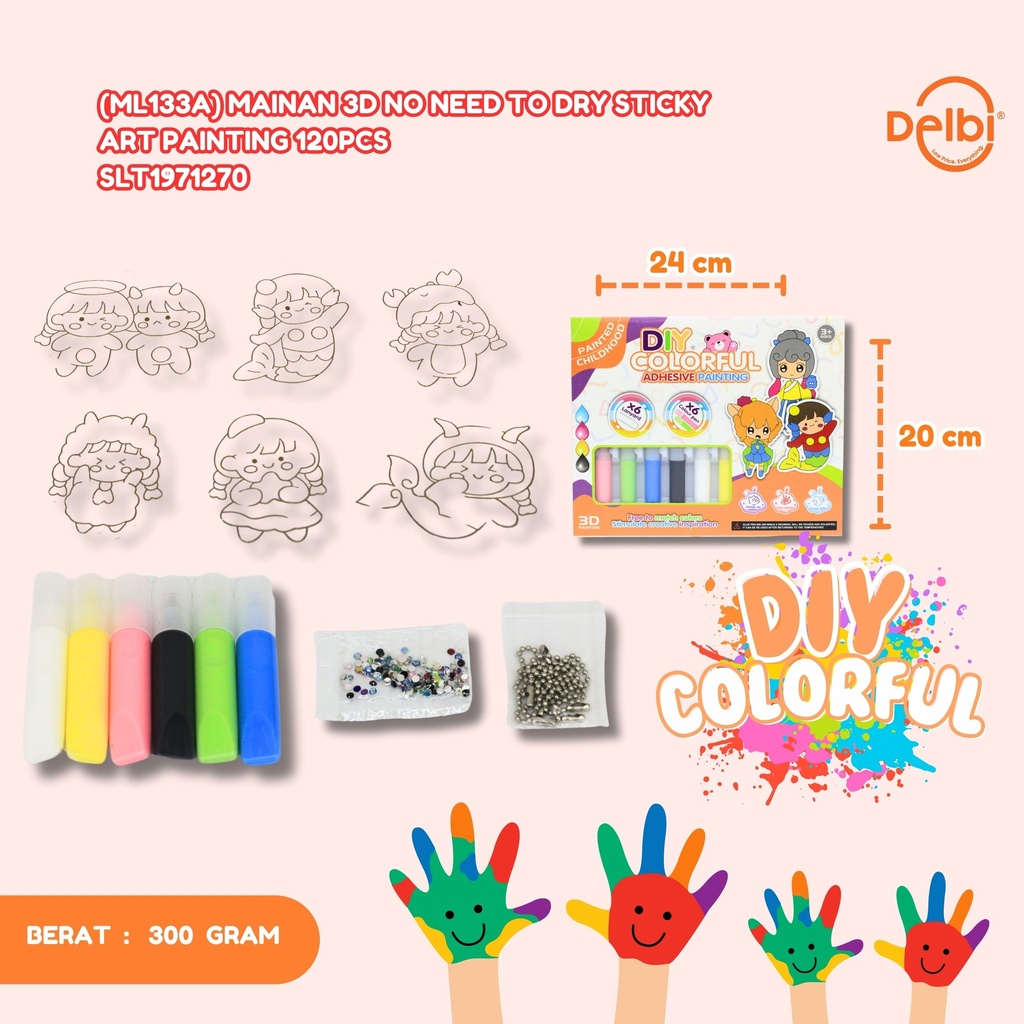 (ML133A) MAINAN 3D NO NEED TO DRY STICKY ART PAINTING 120PCS DIY KERAJINAN MEWARNAI BX120
