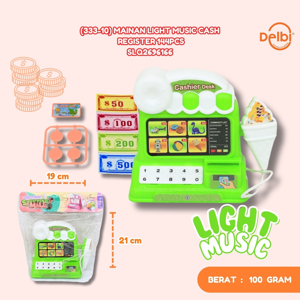 (333-10) MAINAN LIGHT MUSIC CASH REGISTER 144PCS UANG-UANGAN KASIR UANG SHOPPING MALL BELANJA BX144