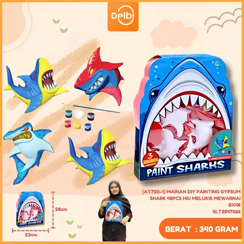 (AT700-1) MAINAN DIY PAINTING GYPSUM SHARK 48PCS HIU MELUKIS MEWARNAI BX48