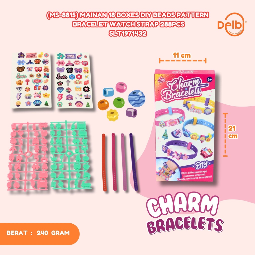 (MS-8815) MAINAN 18 BOXES DIY BEADS PATTERN BRACELET WATCH STRAP 288PCS GELANG AKSESORIS BX288