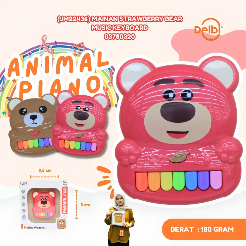 (JM22436) MAINAN STRAWBERRY BEAR MUSIC KEYBOARD LOTSO ANIMAL PIANO BX96