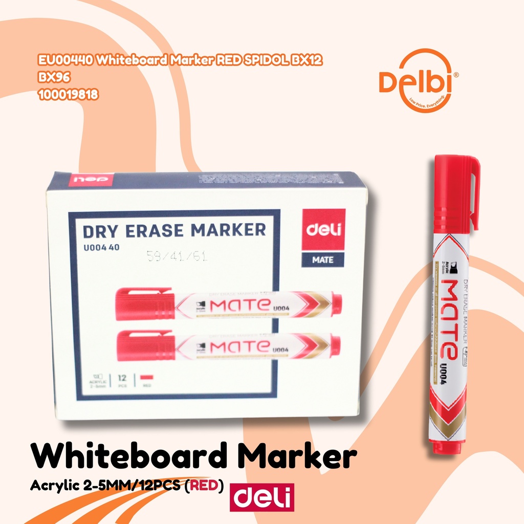 [100019818] EU00440 Whiteboard Marker RED SPIDOL BX12 BX96