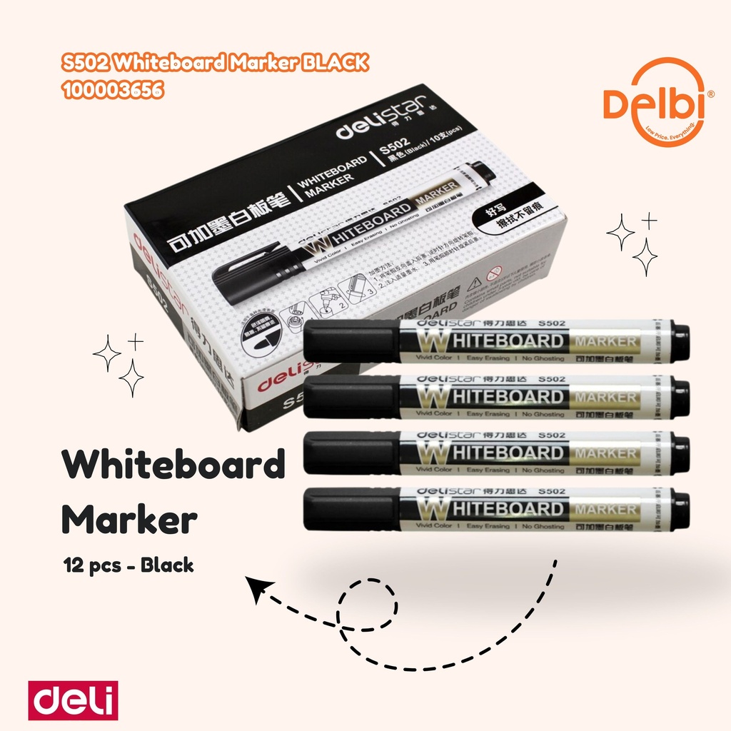 [100003656] DELI S502 Whiteboard Marker BLACK SPIDOL BX2 BX12 BX96