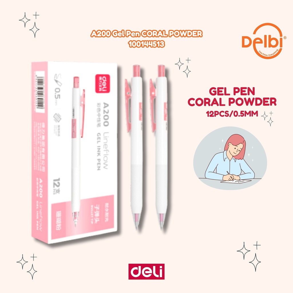 [100144513] DELI A200 Gel Pen CORAL POWDER BX12 BX144 BX3