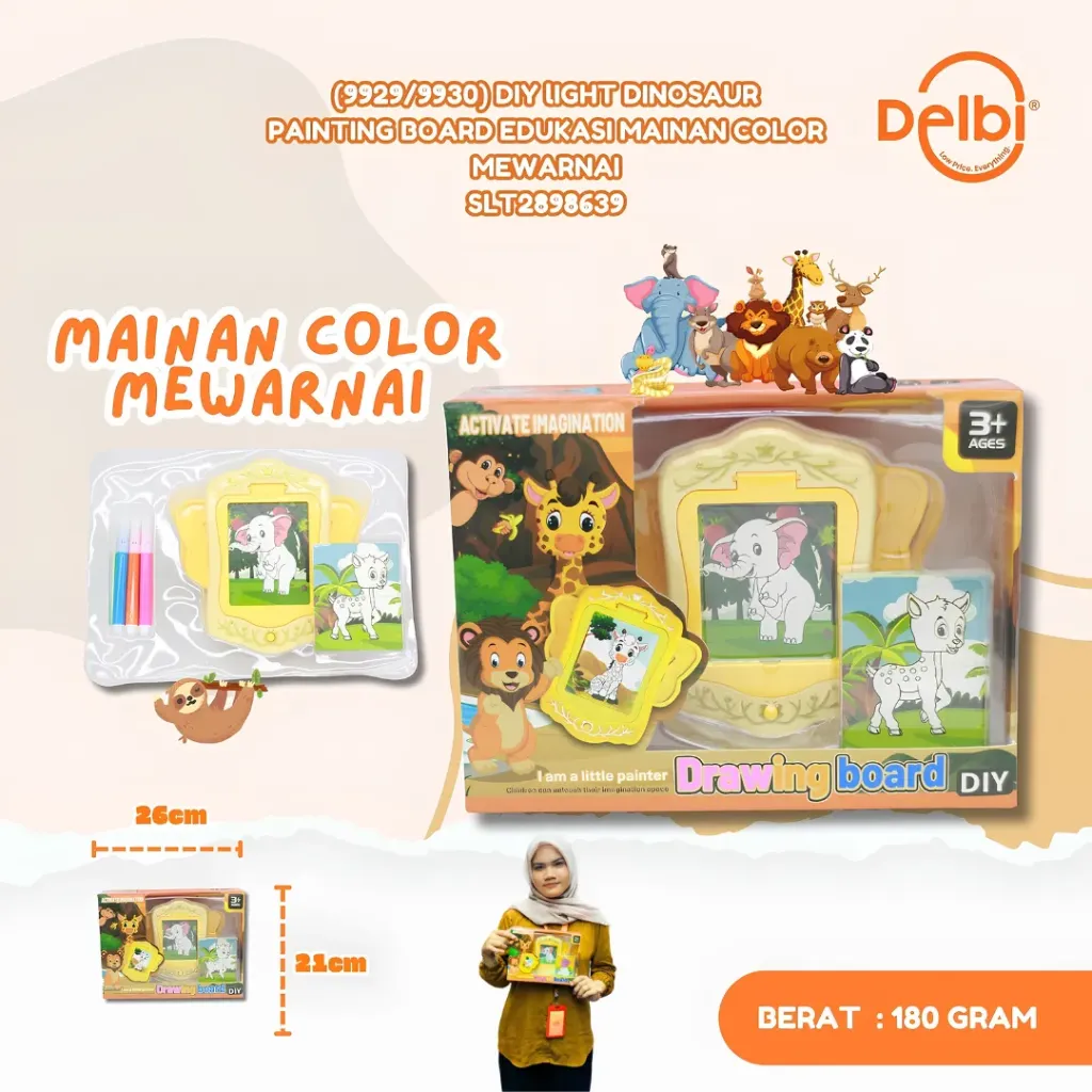 [SLT2898639] (9929/9930) DIY lIGHT DINOSAUR PAINTING BOARD EDUKASI MAINAN COLOR MEWARNAI