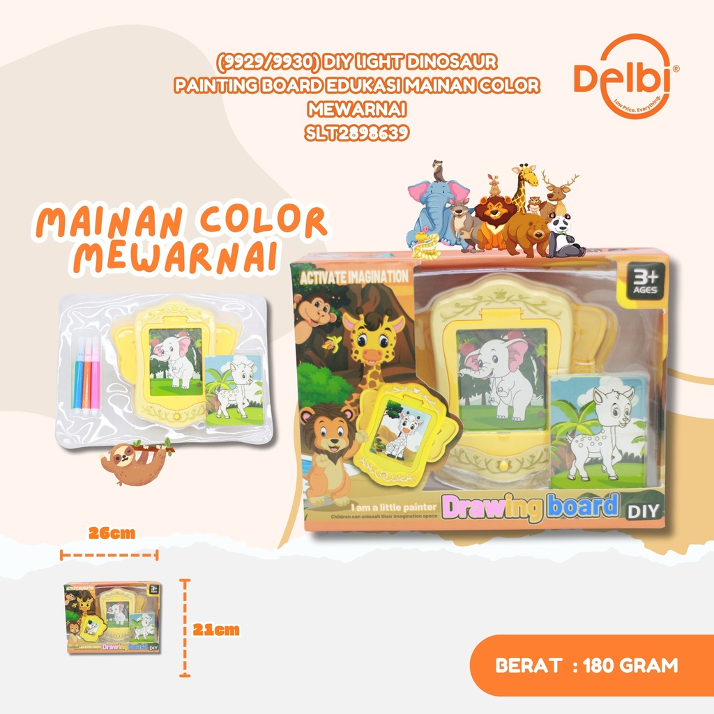(9929/9930) DIY lIGHT DINOSAUR PAINTING BOARD EDUKASI MAINAN COLOR MEWARNAI