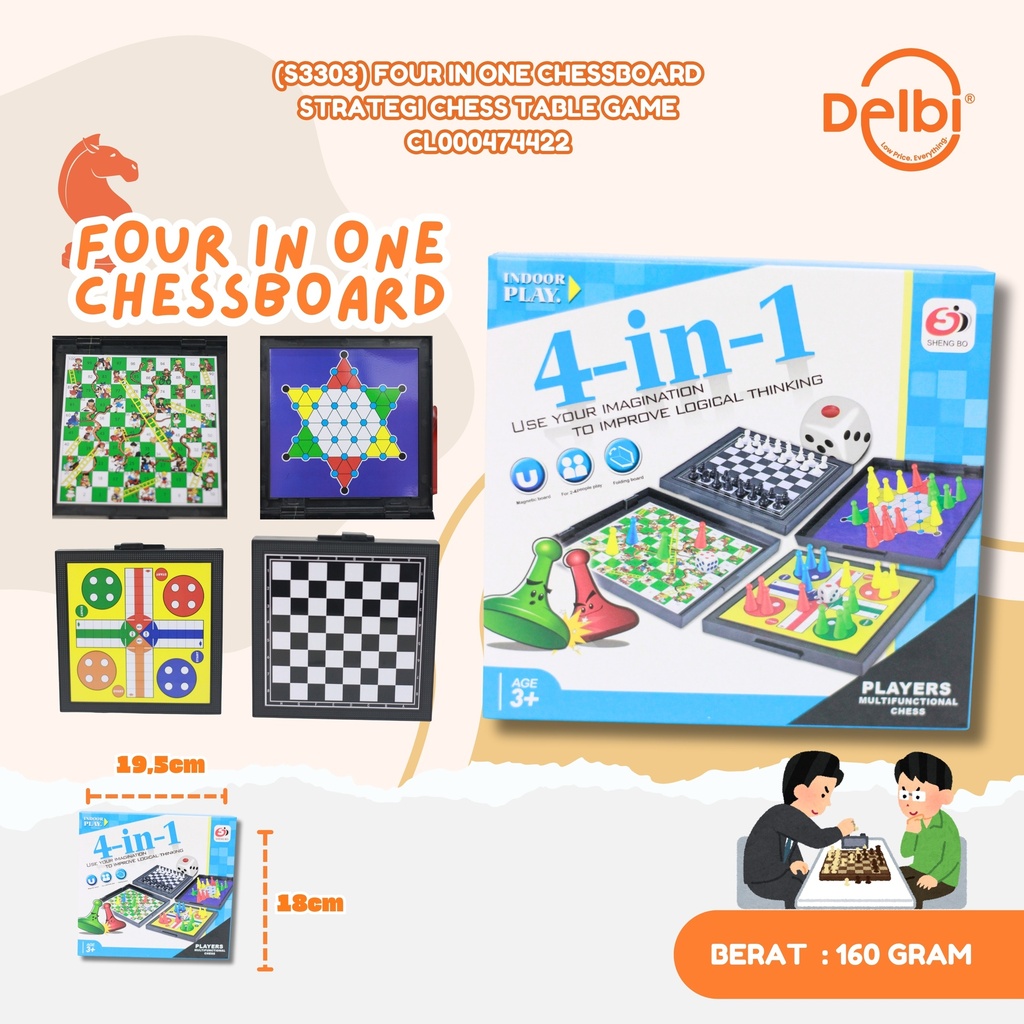 (S3303) FOUR IN ONE CHESSBOARD STRATEGI CHESS TABLE GAME BX144