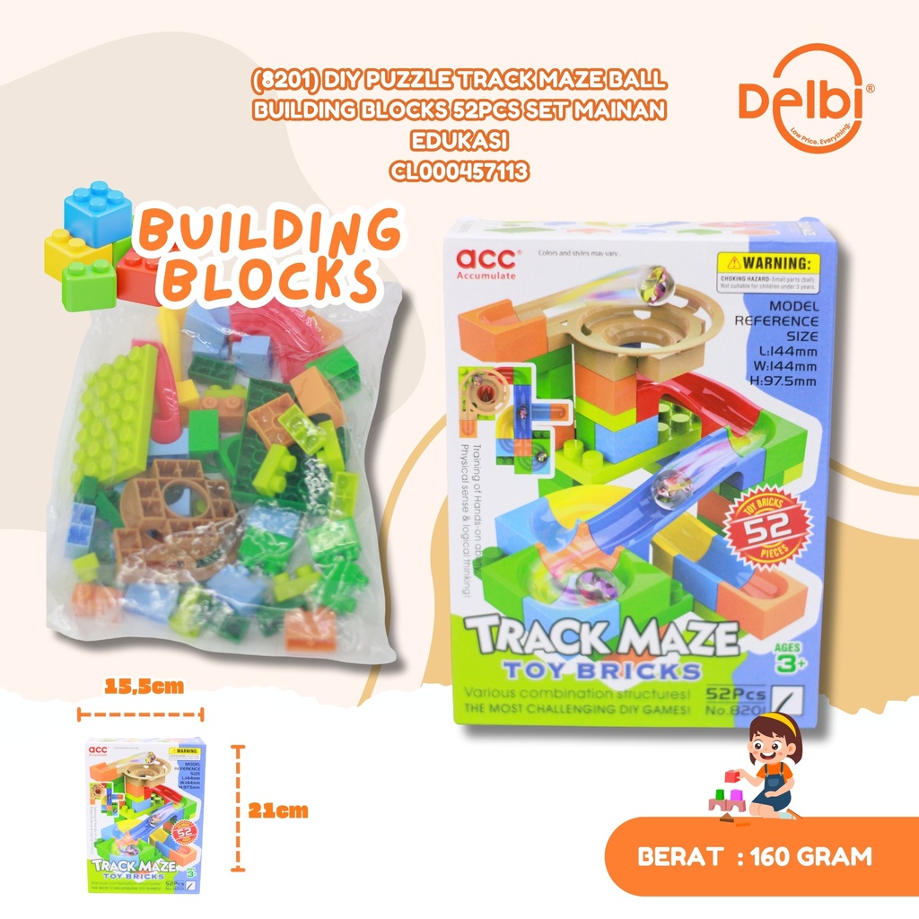 (8201) DIY PUZZLE TRACK MAZE BALL BUILDING BLOCKS 52PCS SET MAINAN EDUKASI