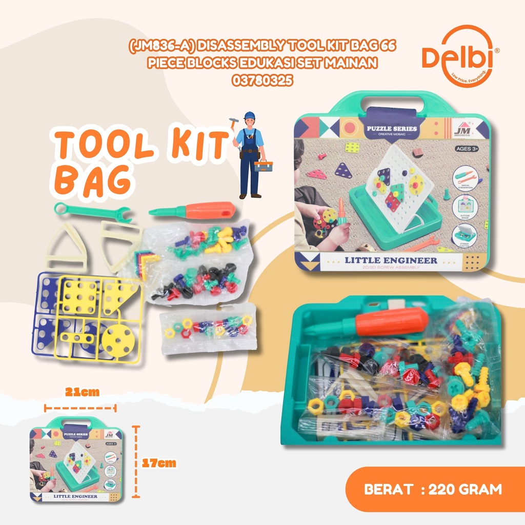 (JM836-A) DISASSEMBLY TOOL KIT BAG 66 PIECE BLOCKS EDUKASI SET MAINAN