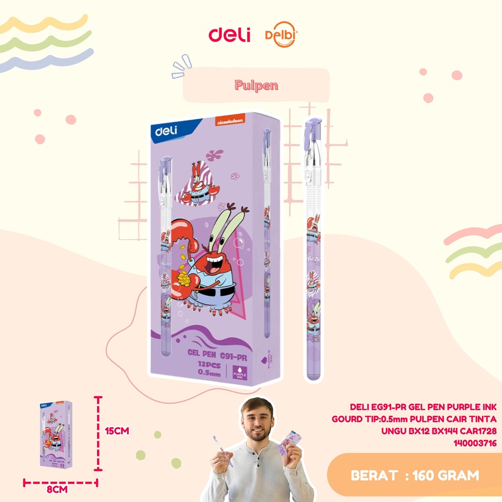 [140003716] DELI EG91-PR GEL PEN PURPLE INK GOURD TIP:0.5mm PULPEN CAIR TINTA UNGU BX12 BX144 CAR1728